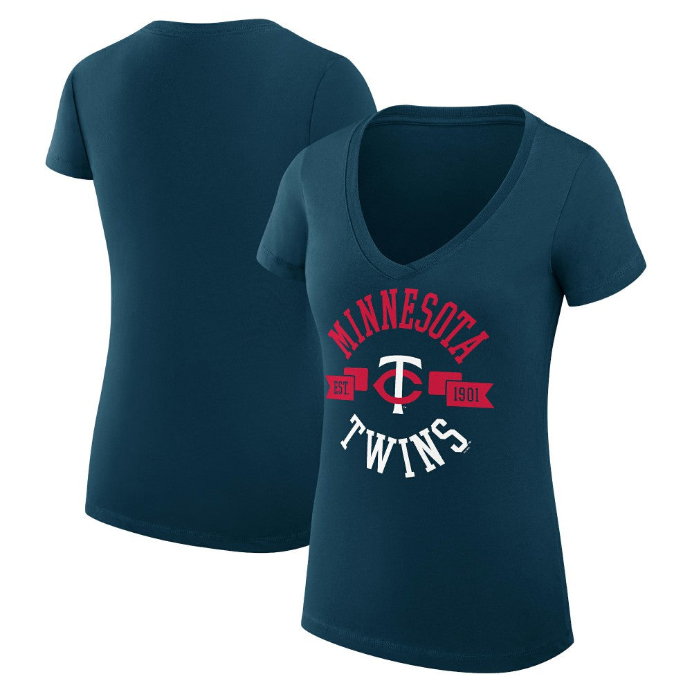 Minnesota Twins G-III 4Her by Carl Banks Women's Super-Slim Fit Lightweight City Graphic V-Neck T-Shirt - Navy T-shirts
