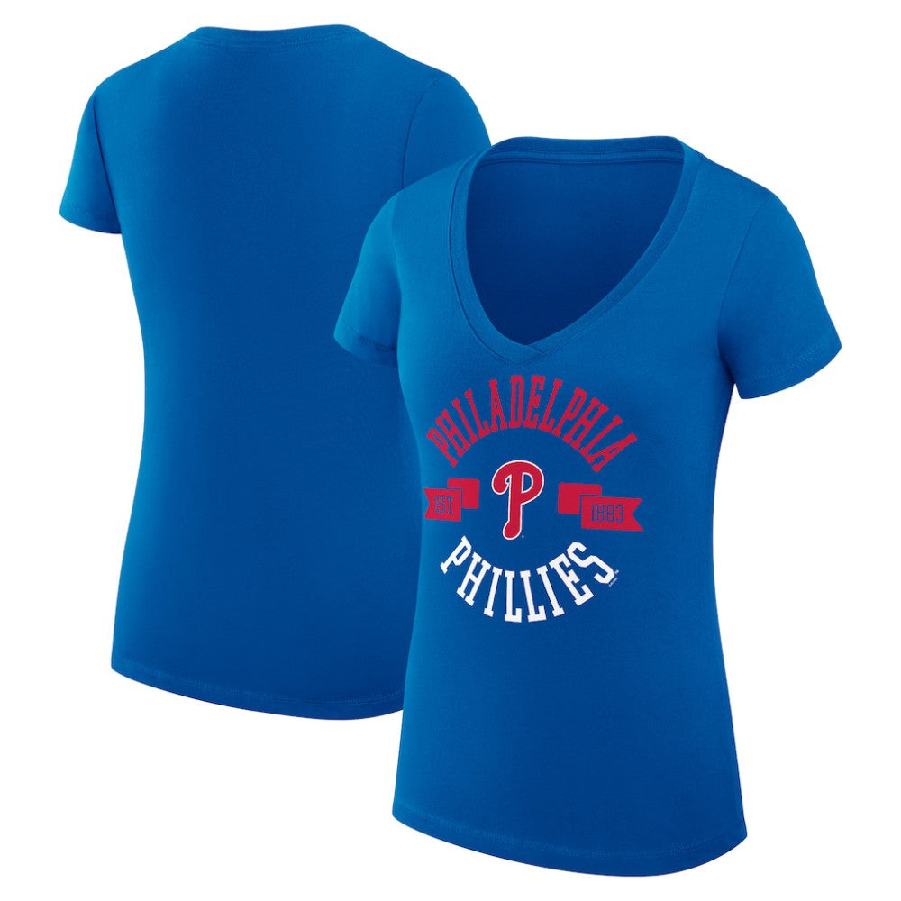 Philadelphia Phillies G-III 4Her by Carl Banks Women's Super-Slim Fit Lightweight City Graphic V-Neck T-Shirt - Royal T-shirts