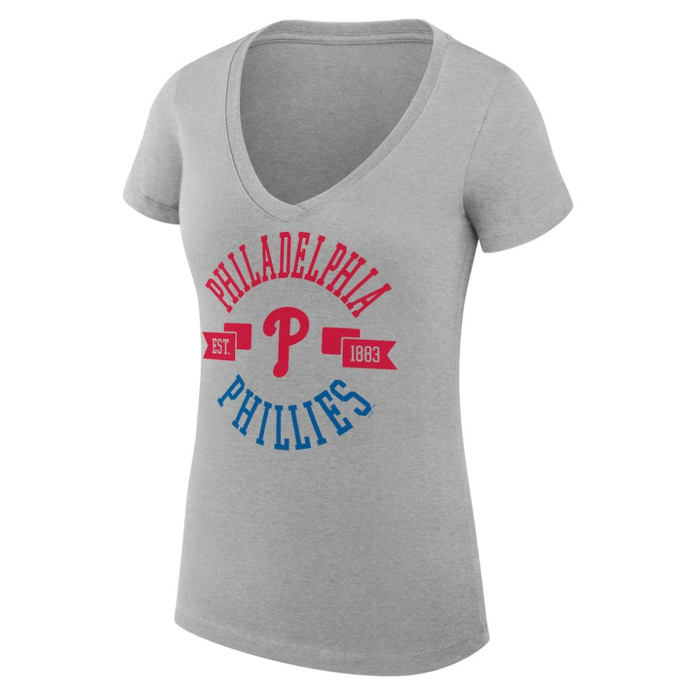 Philadelphia Phillies G-III 4Her by Carl Banks Women's Super-Slim Fit Lightweight City Graphic V-Neck T-Shirt - Heather Gray T-shirts