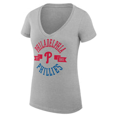 Philadelphia Phillies G-III 4Her by Carl Banks Women's Super-Slim Fit Lightweight City Graphic V-Neck T-Shirt - Heather Gray T-shirts