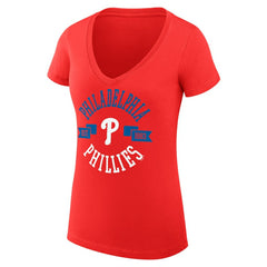 Philadelphia Phillies G-III 4Her by Carl Banks Women's Super-Slim Fit Lightweight City Graphic V-Neck T-Shirt - Red T-shirts