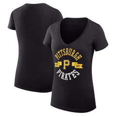 Pittsburgh Pirates G-III 4Her by Carl Banks Women's Super-Slim Fit Lightweight City Graphic V-Neck T-Shirt - Black T-shirts