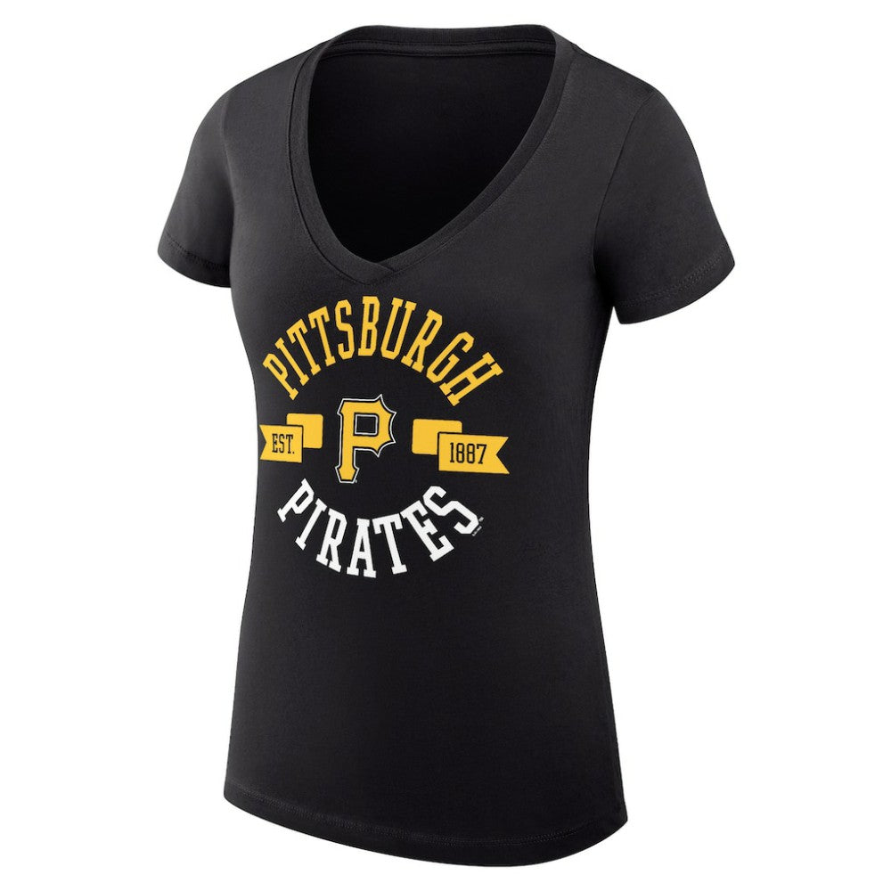 Pittsburgh Pirates G-III 4Her by Carl Banks Women's Super-Slim Fit Lightweight City Graphic V-Neck T-Shirt - Black T-shirts