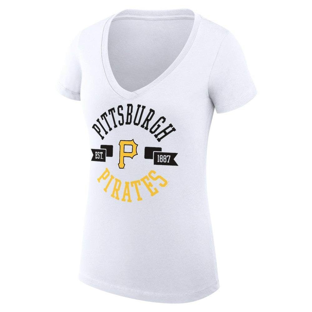 Pittsburgh Pirates G-III 4Her by Carl Banks Women's Super-Slim Fit Lightweight City Graphic V-Neck T-Shirt - White T-shirts