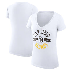 San Diego Padres G-III 4Her by Carl Banks Women's Super-Slim Fit Lightweight City Graphic V-Neck T-Shirt - White T-shirts