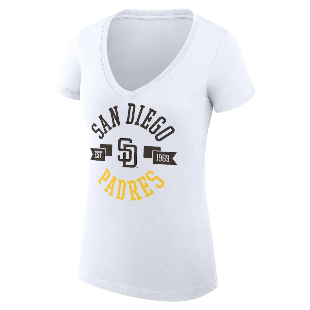 San Diego Padres G-III 4Her by Carl Banks Women's Super-Slim Fit Lightweight City Graphic V-Neck T-Shirt - White T-shirts