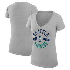 Seattle Mariners G-III 4Her by Carl Banks Women's Super-Slim Fit Lightweight City Graphic V-Neck T-Shirt - Heather Gray T-shirts