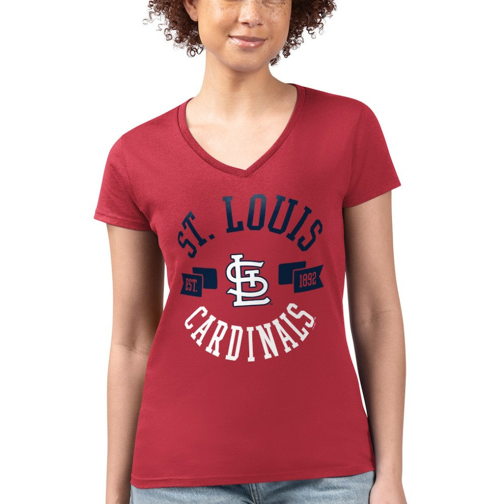 St. Louis Cardinals G-III 4Her by Carl Banks Women's Super-Slim Fit Lightweight City Graphic V-Neck T-Shirt - Red T-shirts