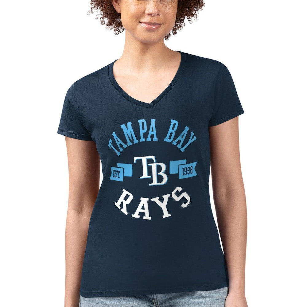 Tampa Bay Rays G-III 4Her by Carl Banks Women's Super-Slim Fit Lightweight City Graphic V-Neck T-Shirt - Navy T-shirts