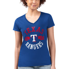Texas Rangers G-III 4Her by Carl Banks Women's Super-Slim Fit Lightweight City Graphic V-Neck T-Shirt - Royal T-shirts