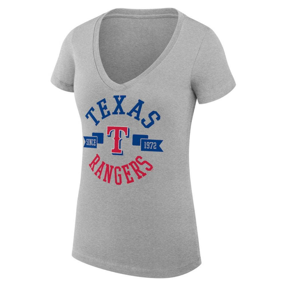 Texas Rangers G-III 4Her by Carl Banks Women's Super-Slim Fit Lightweight City Graphic V-Neck T-Shirt - Heather Gray T-shirts