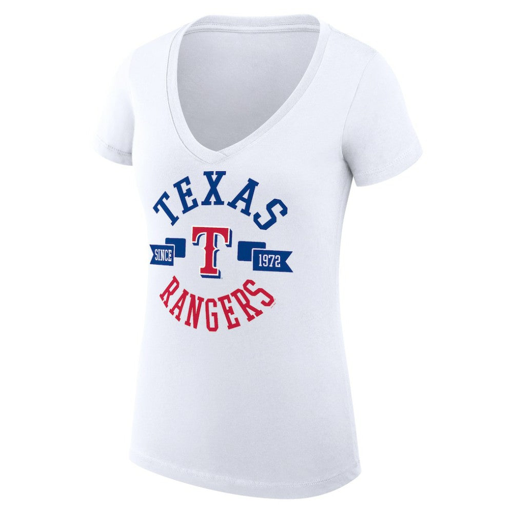 Texas Rangers G-III 4Her by Carl Banks Women's Super-Slim Fit Lightweight City Graphic V-Neck T-Shirt - White T-shirts