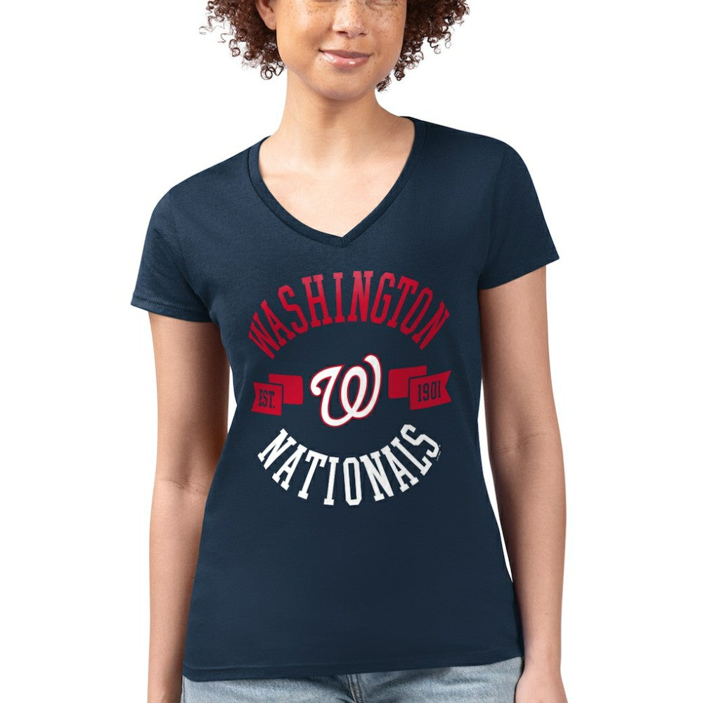 Washington Nationals G-III 4Her by Carl Banks Women's Super-Slim Fit Lightweight City Graphic V-Neck T-Shirt - Navy T-shirts