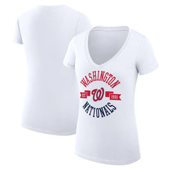 Washington Nationals G-III 4Her by Carl Banks Women's Super-Slim Fit Lightweight City Graphic V-Neck T-Shirt - White T-shirts