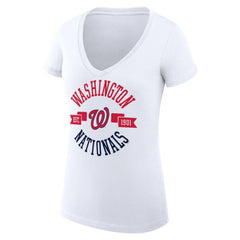 Washington Nationals G-III 4Her by Carl Banks Women's Super-Slim Fit Lightweight City Graphic V-Neck T-Shirt - White T-shirts