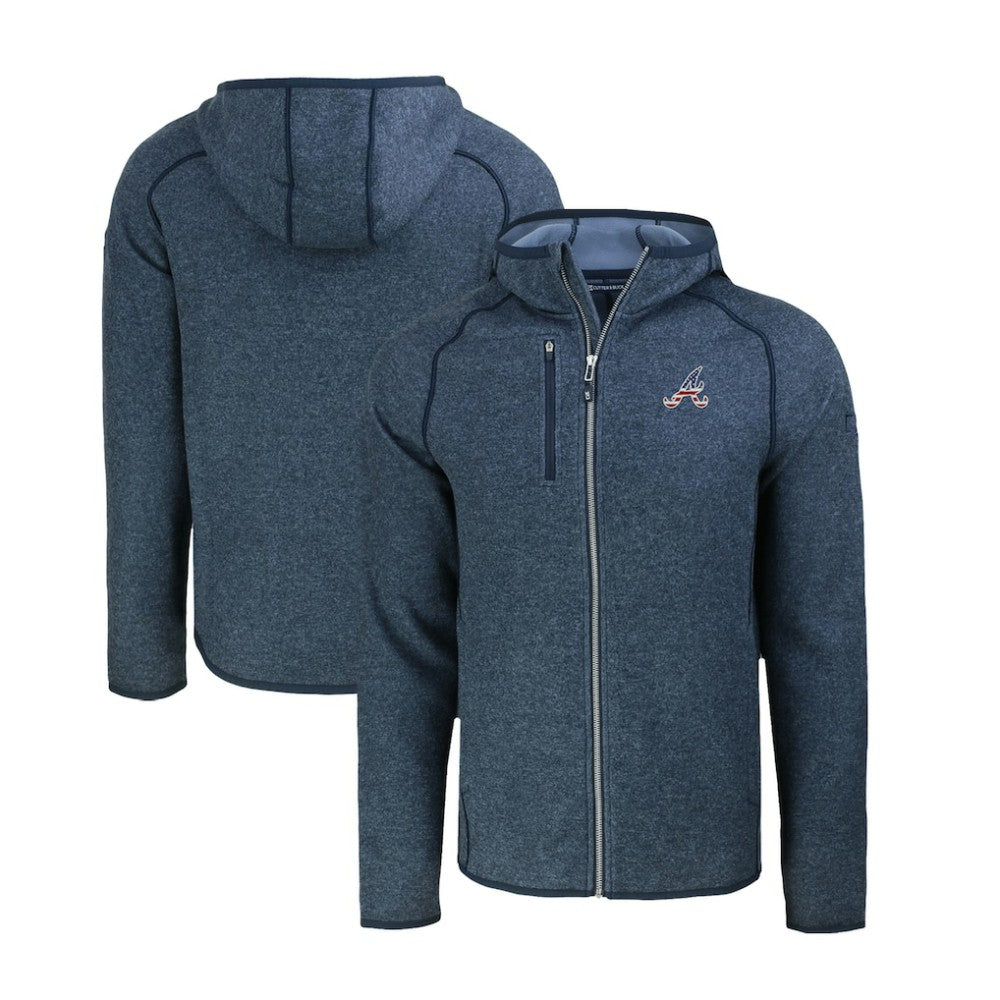 Atlanta Braves Cutter & Buck Stars & Stripes Mainsail Sweater-Knit Full-Zip Hoodie - Heather Navy Hoodies