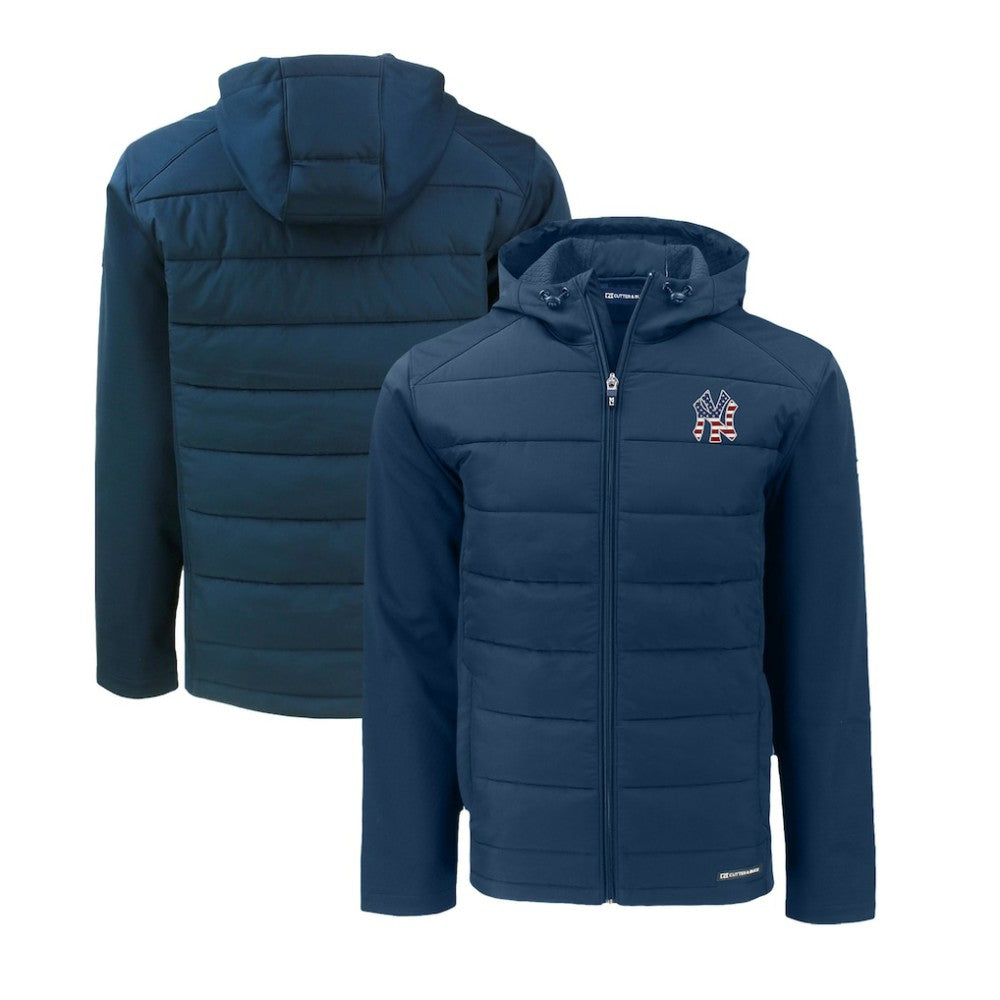 New York Yankees Cutter & Buck Stars & Stripes Evoke Hybrid Eco Softshell Recycled Full-Zip Hoodie Jacket - Navy Jackets