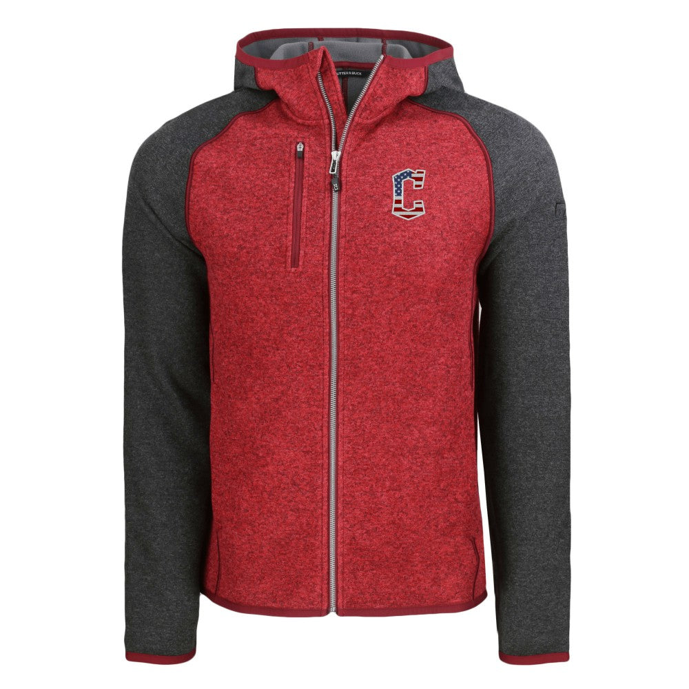Cleveland Guardians Cutter & Buck Stars & Stripes Mainsail Sweater-Knit Full-Zip Hoodie - Heather Red/Heather Charcoal Hoodies