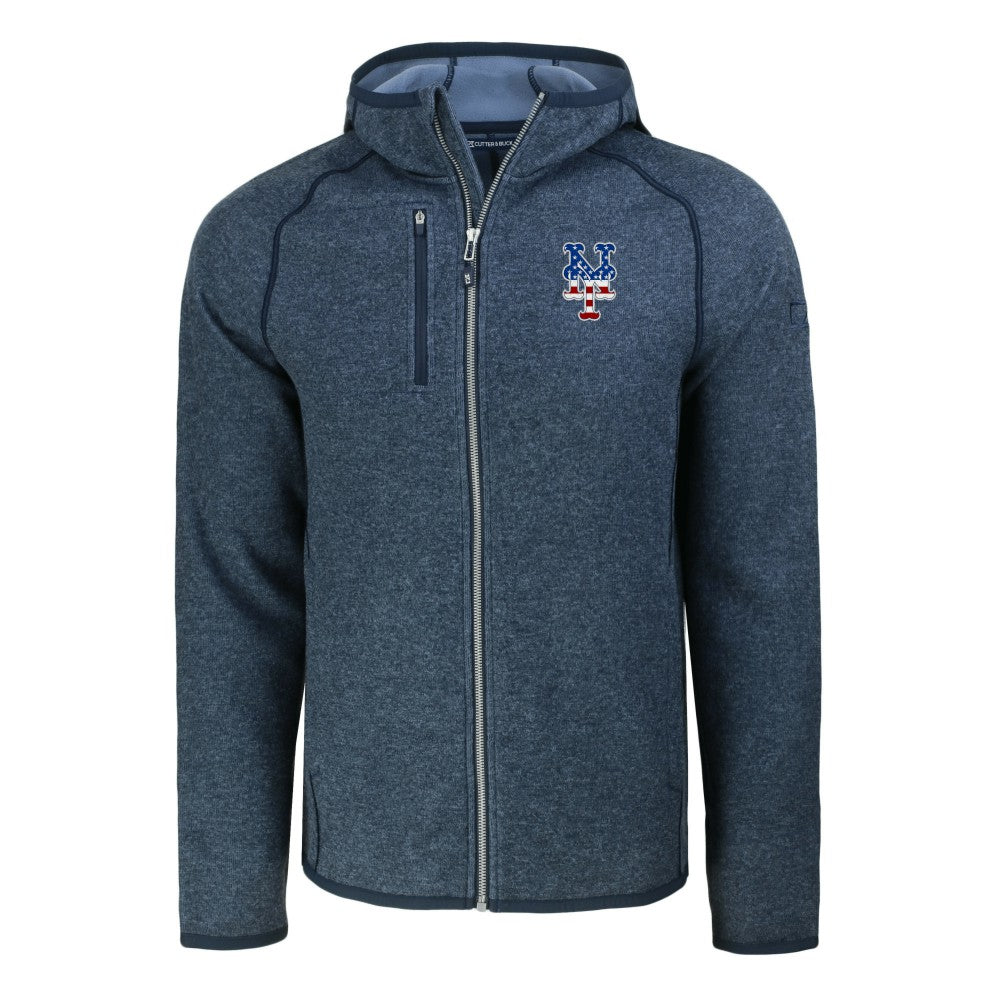 New York Mets Cutter & Buck Stars & Stripes Mainsail Sweater-Knit Full-Zip Hoodie - Heather Navy Hoodies