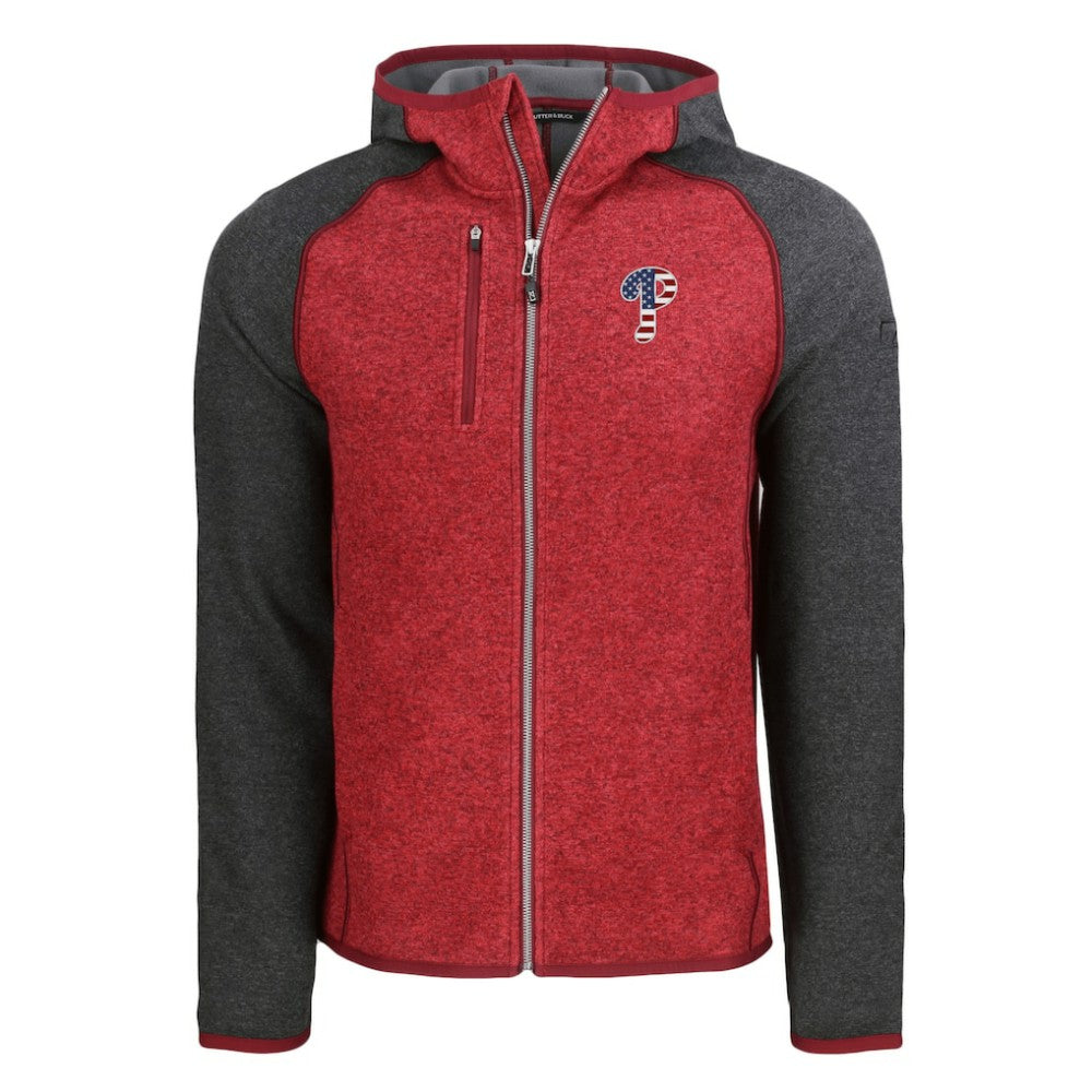 Philadelphia Phillies Cutter & Buck Stars & Stripes Mainsail Sweater-Knit Full-Zip Hoodie - Heather Red/Heather Charcoal Hoodies