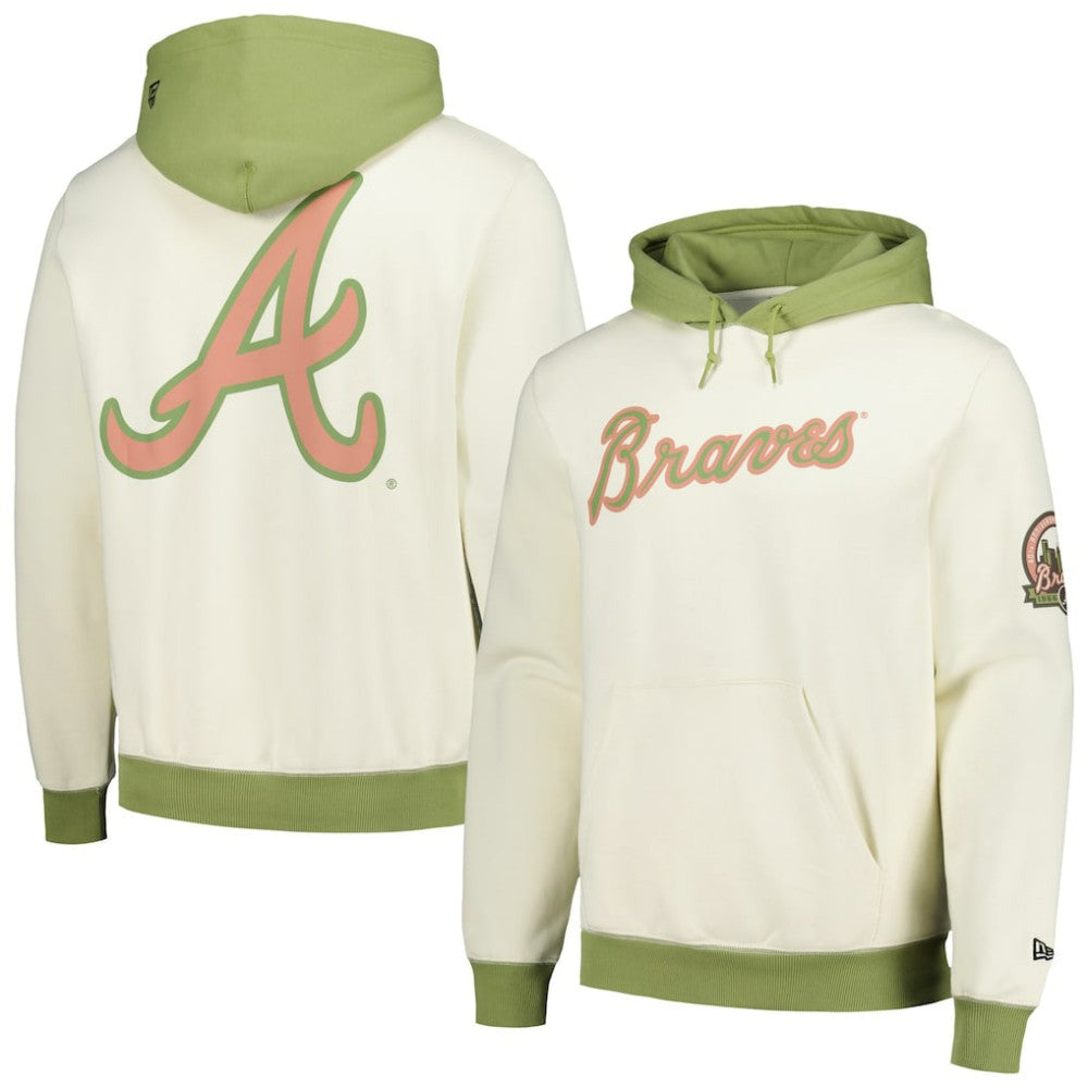 Atlanta Braves New Era Color Pop Pullover Hoodie - Cream/Green Hoodies