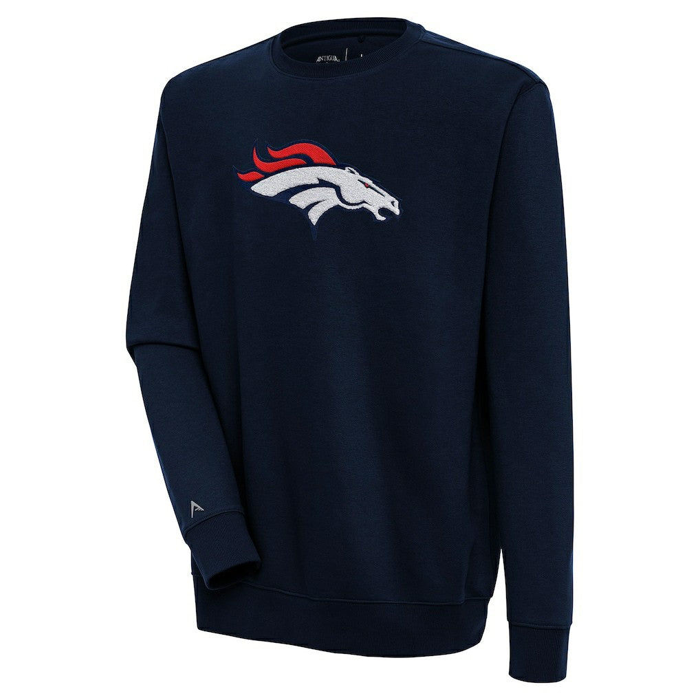 Denver Broncos Antigua Victory Crewneck Pullover Sweatshirt - Navy Pullover