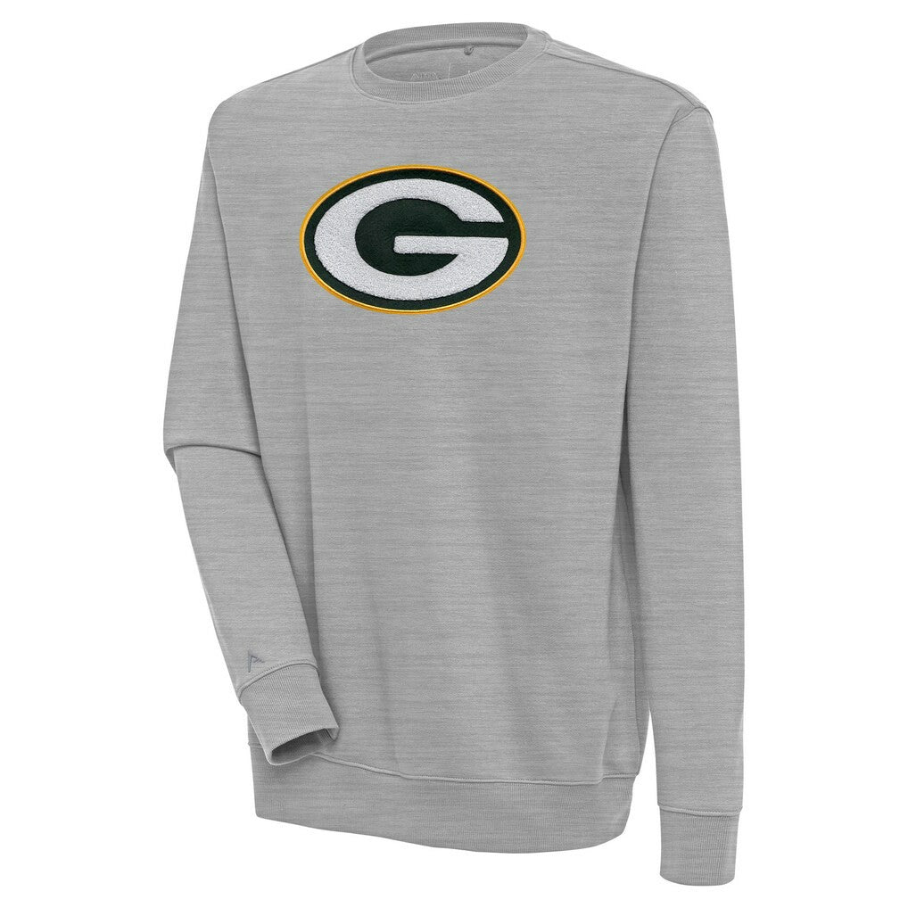 Green Bay Packers Antigua Victory Crewneck Pullover Sweatshirt - Heather Gray Pullover