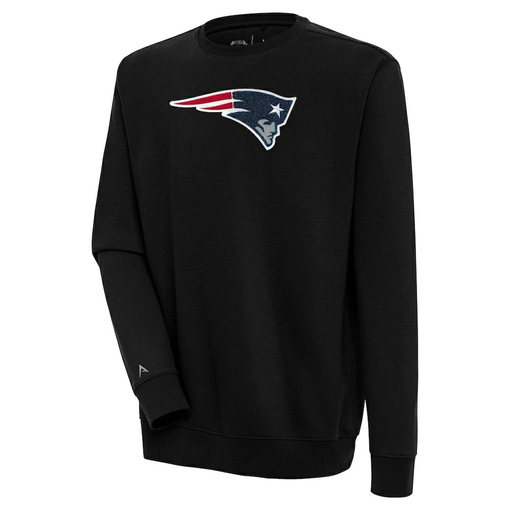 New England Patriots Antigua Victory Crewneck Pullover Sweatshirt - Black Pullover