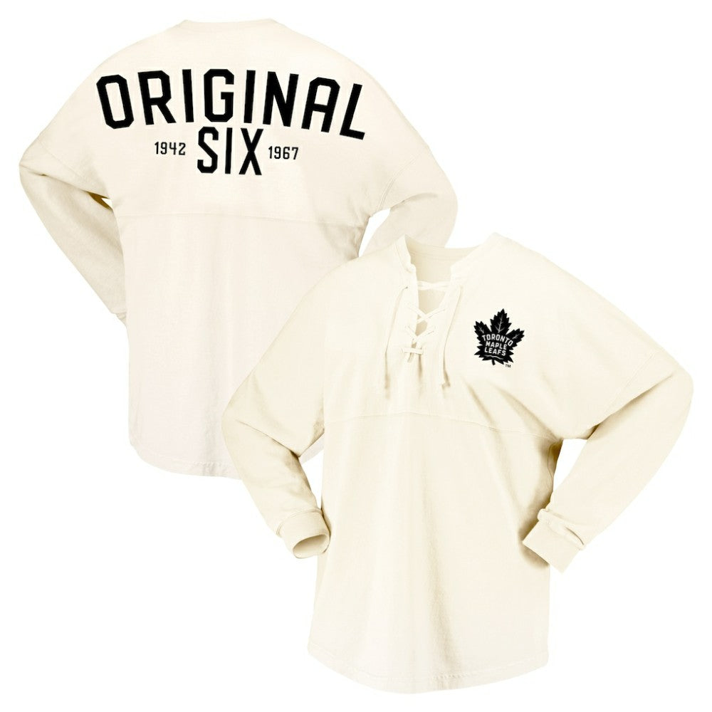 Toronto Maple Leafs Fanatics Women's Original Six Lace-Up Spirit Jersey Long Sleeve T-Shirt - Cream | US 200668345