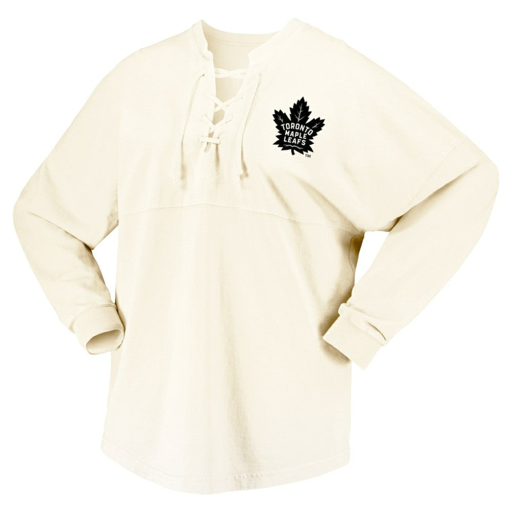 Toronto Maple Leafs Fanatics Women's Original Six Lace-Up Spirit Jersey Long Sleeve T-Shirt - Cream | US 200668345