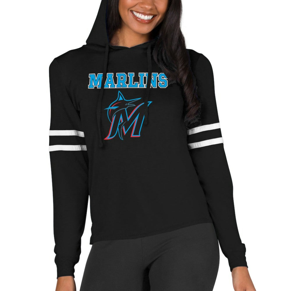 Miami Marlins Concepts Sport Women's Marathon Lightweight Lounge Pullover Hoodie - Black Hoodies