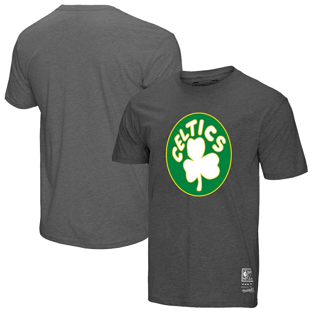 Boston Celtics Unisex Hardwood Classics MVP Throwback Logo T-Shirt Heather Gray - Mitchell & Ness