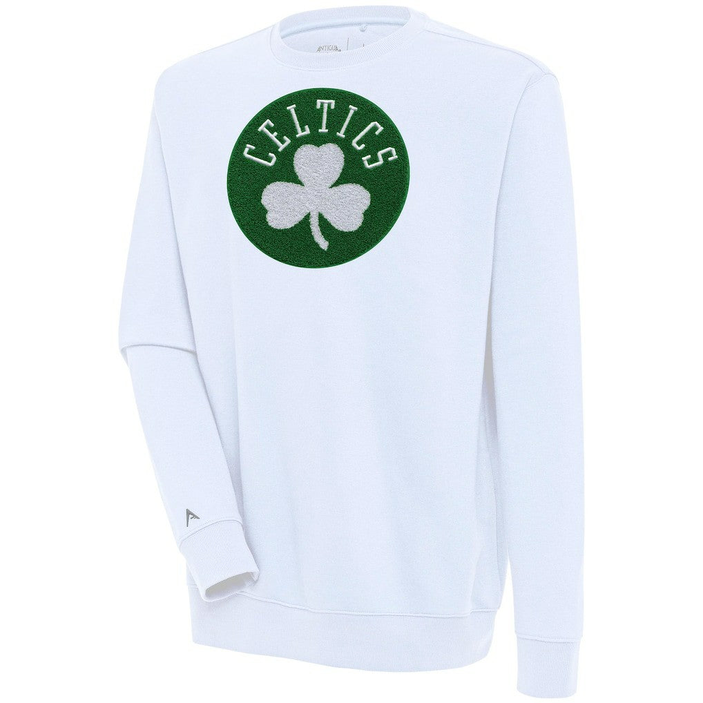 Boston Celtics Antigua Victory Crewneck Pullover Sweatshirt White