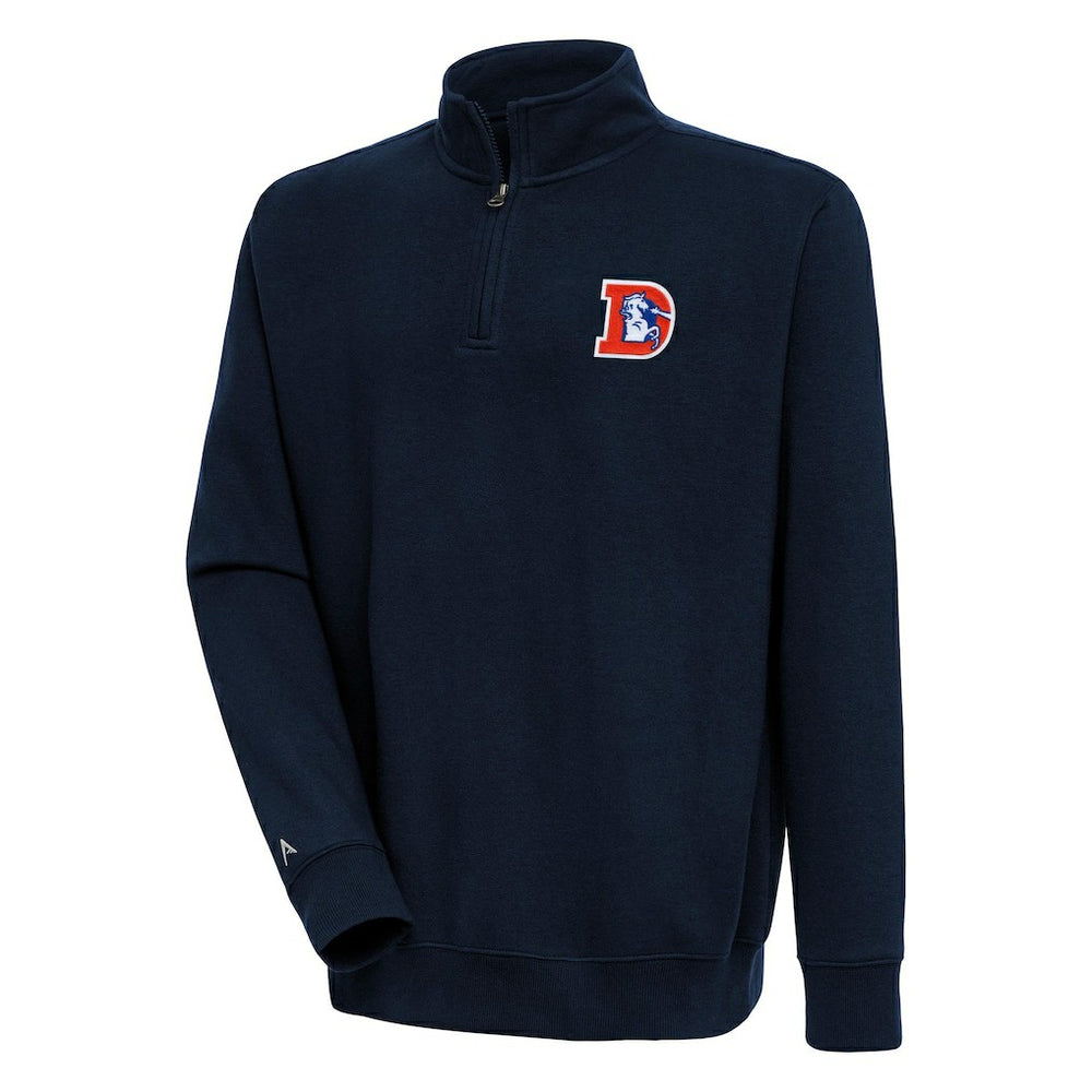 Denver Broncos Adult Throwback Logo Victory Quarter-Zip Pullover Top - Navy Pullover