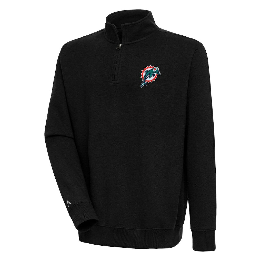 Miami Dolphins Adult Throwback Logo Victory Quarter-Zip Pullover Top - Black Pullover