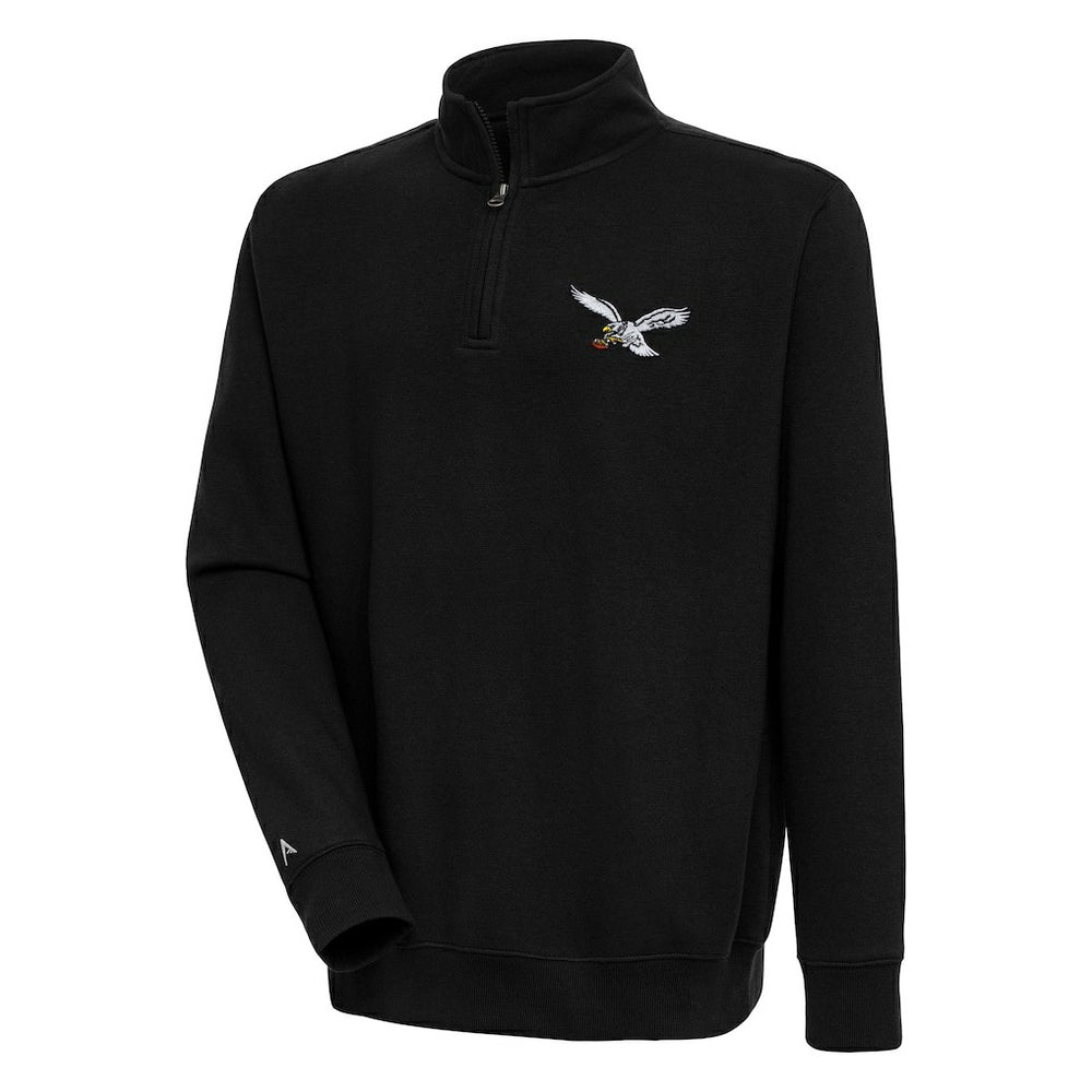 Philadelphia Eagles Adult Throwback Logo Victory Quarter-Zip Pullover Top - Black Pullover