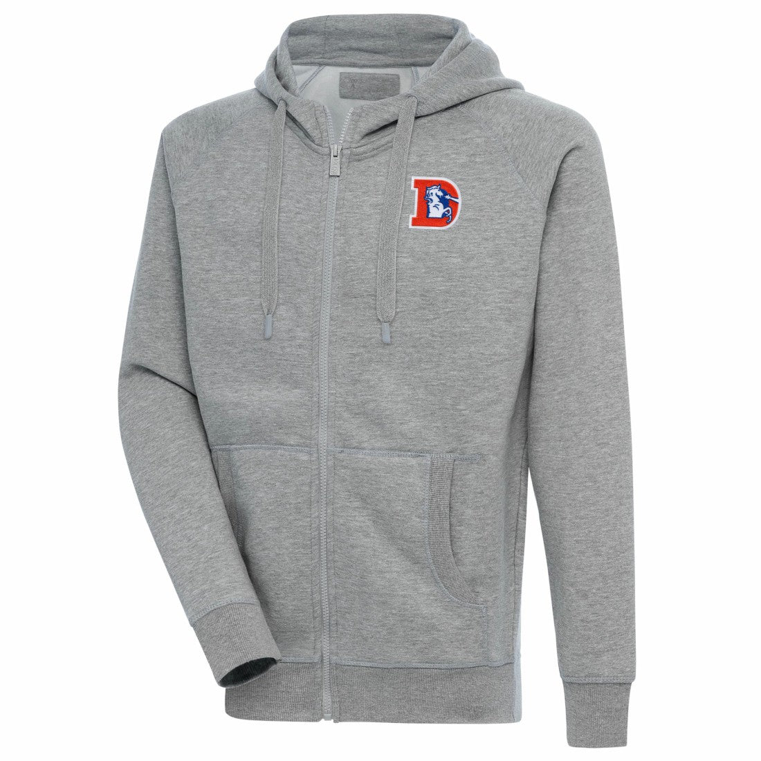 Denver Broncos Adult Throwback Logo Victory Full-Zip Hoodie - Heather Gray Hoodies