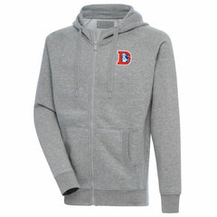 Denver Broncos Adult Throwback Logo Victory Full-Zip Hoodie - Heather Gray Hoodies