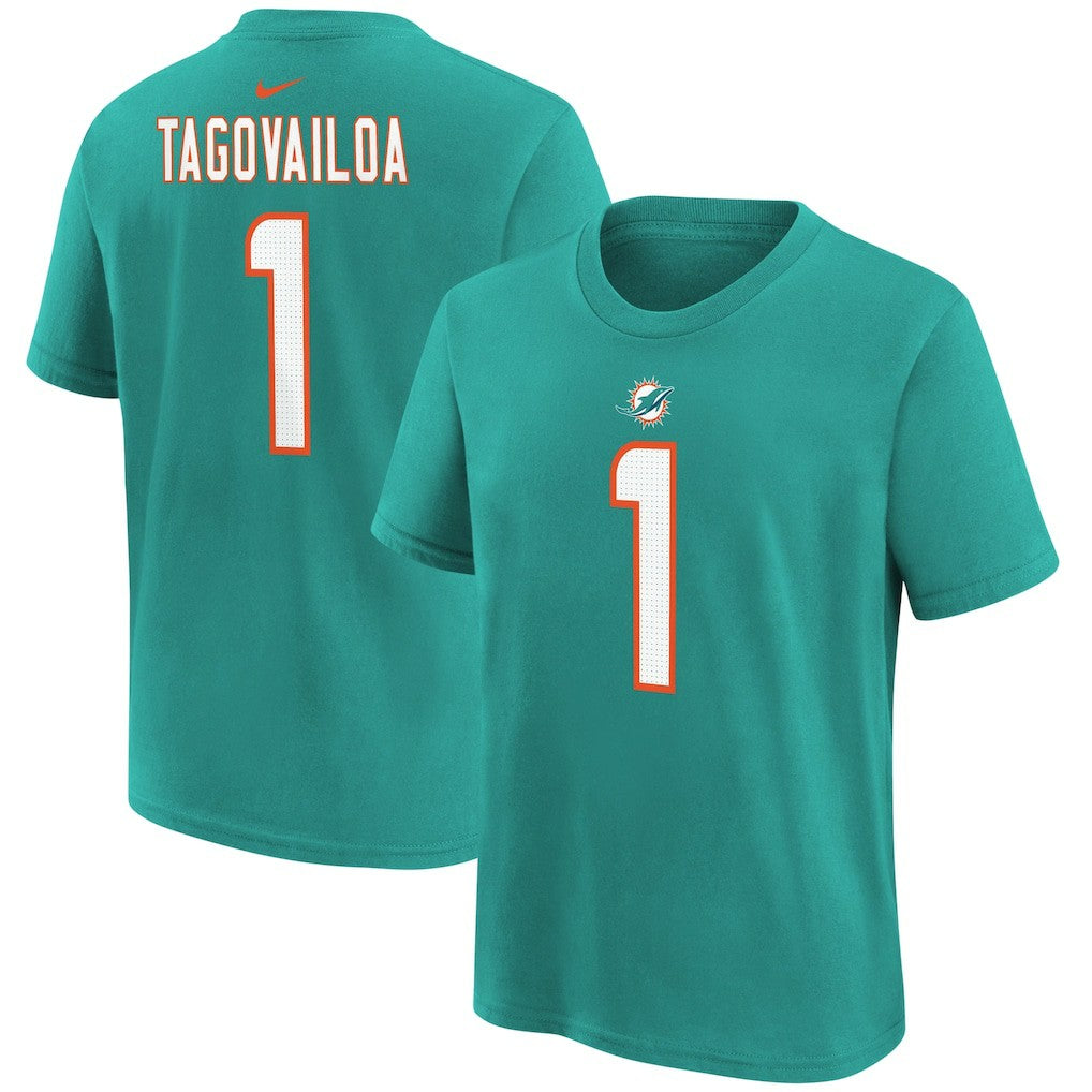 Tua Tagovailoa Miami Dolphins Youth Player Name & Number T-Shirt - Aqua T-shirts