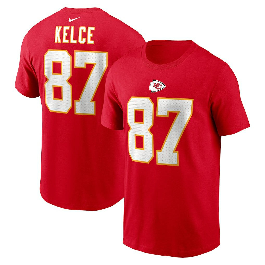 Travis Kelce Kansas City Chiefs Player Name & Number T-Shirt - Red T-shirts