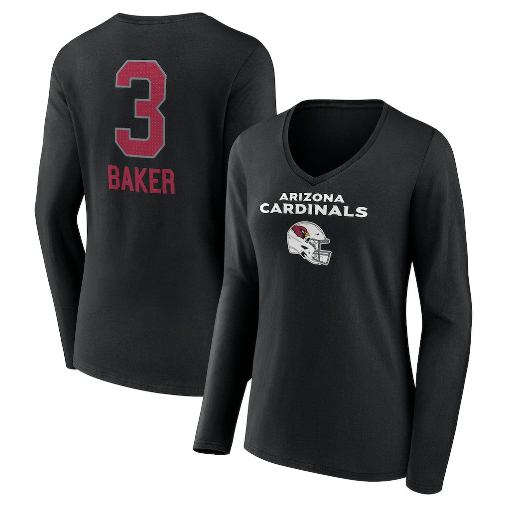 Budda Baker Arizona Cardinals Women's Team Wordmark Player Name & Number Long Sleeve V-Neck T-Shirt - Black T-shirts