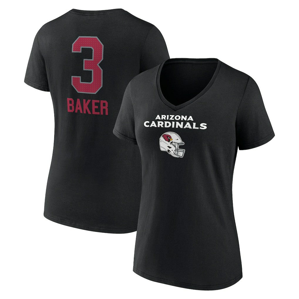 Budda Baker Arizona Cardinals Women's Team Wordmark Player Name & Number V-Neck T-Shirt - Black T-shirts