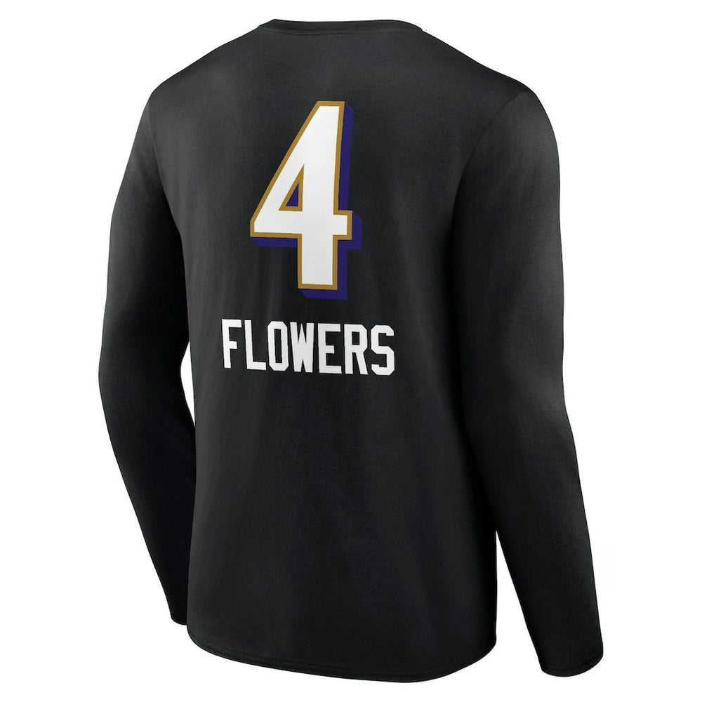 Zay Flowers Baltimore Ravens Team Wordmark Player Name & Number Long Sleeve T-Shirt - Black T-shirts
