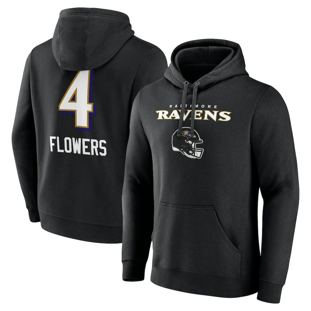 Zay Flowers Baltimore Ravens Team Wordmark Player Name & Number Pullover Hoodie - Black Hoodies