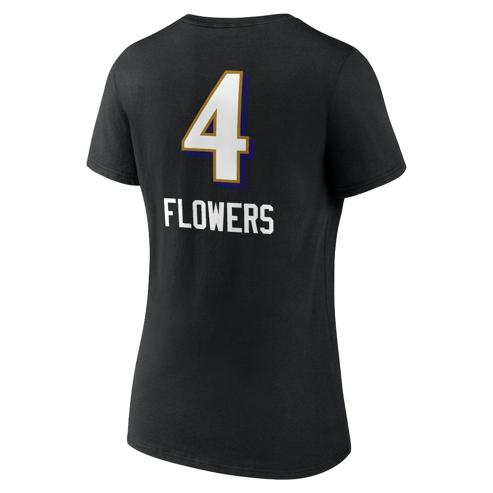 Zay Flowers Baltimore Ravens Women's Team Wordmark Player Name & Number V-Neck T-Shirt - Black T-shirts