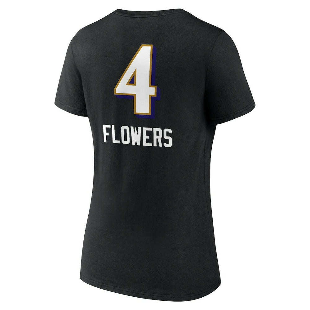Zay Flowers Baltimore Ravens Women's Team Wordmark Player Name & Number V-Neck T-Shirt - Black T-shirts