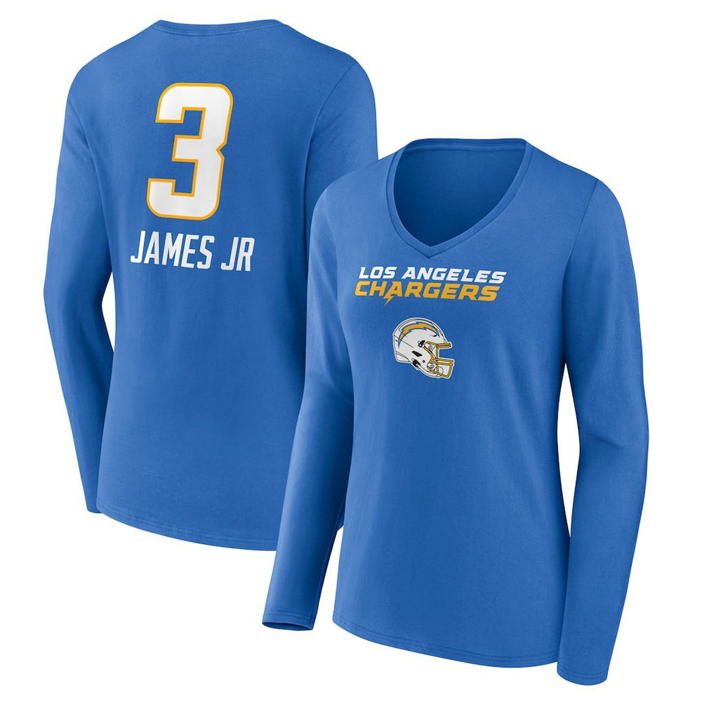 Derwin James Jr. Los Angeles Chargers Women's Team Wordmark Player Name & Number Long Sleeve V-Neck T-Shirt - Powder Blue T-shirts