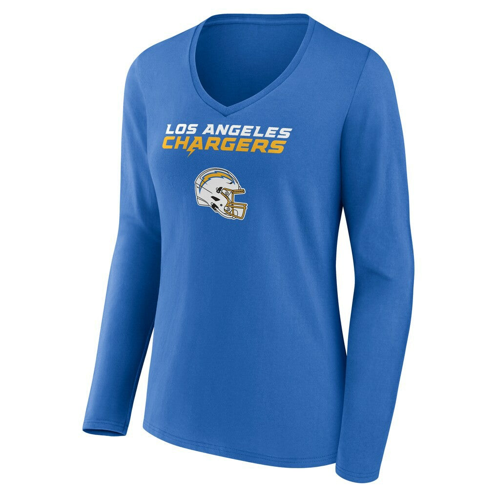 Derwin James Jr. Los Angeles Chargers Women's Team Wordmark Player Name & Number Long Sleeve V-Neck T-Shirt - Powder Blue T-shirts