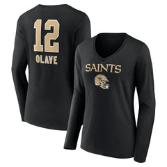 Chris Olave New Orleans Saints Women's Team Wordmark Player Name & Number Long Sleeve V-Neck T-Shirt - Black T-shirts