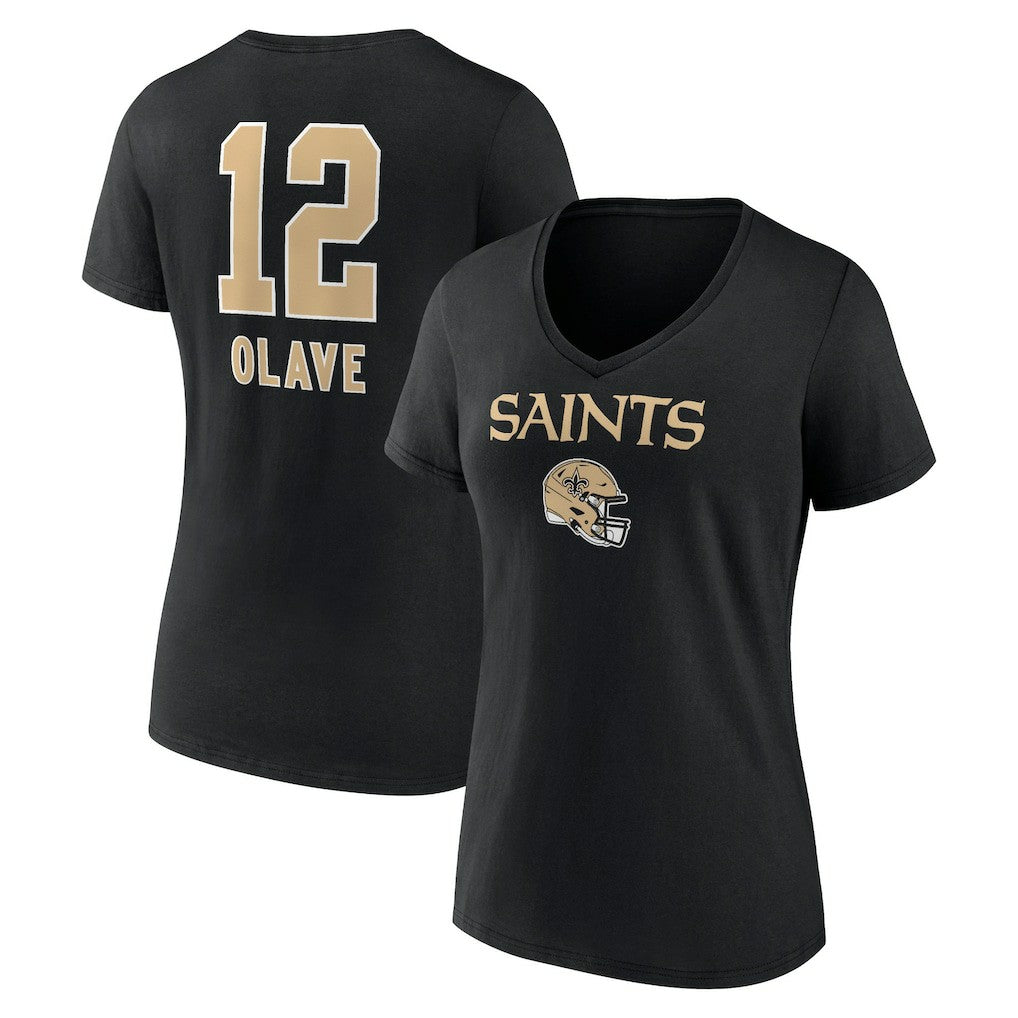Chris Olave New Orleans Saints Women's Team Wordmark Player Name & Number V-Neck T-Shirt - Black T-shirts